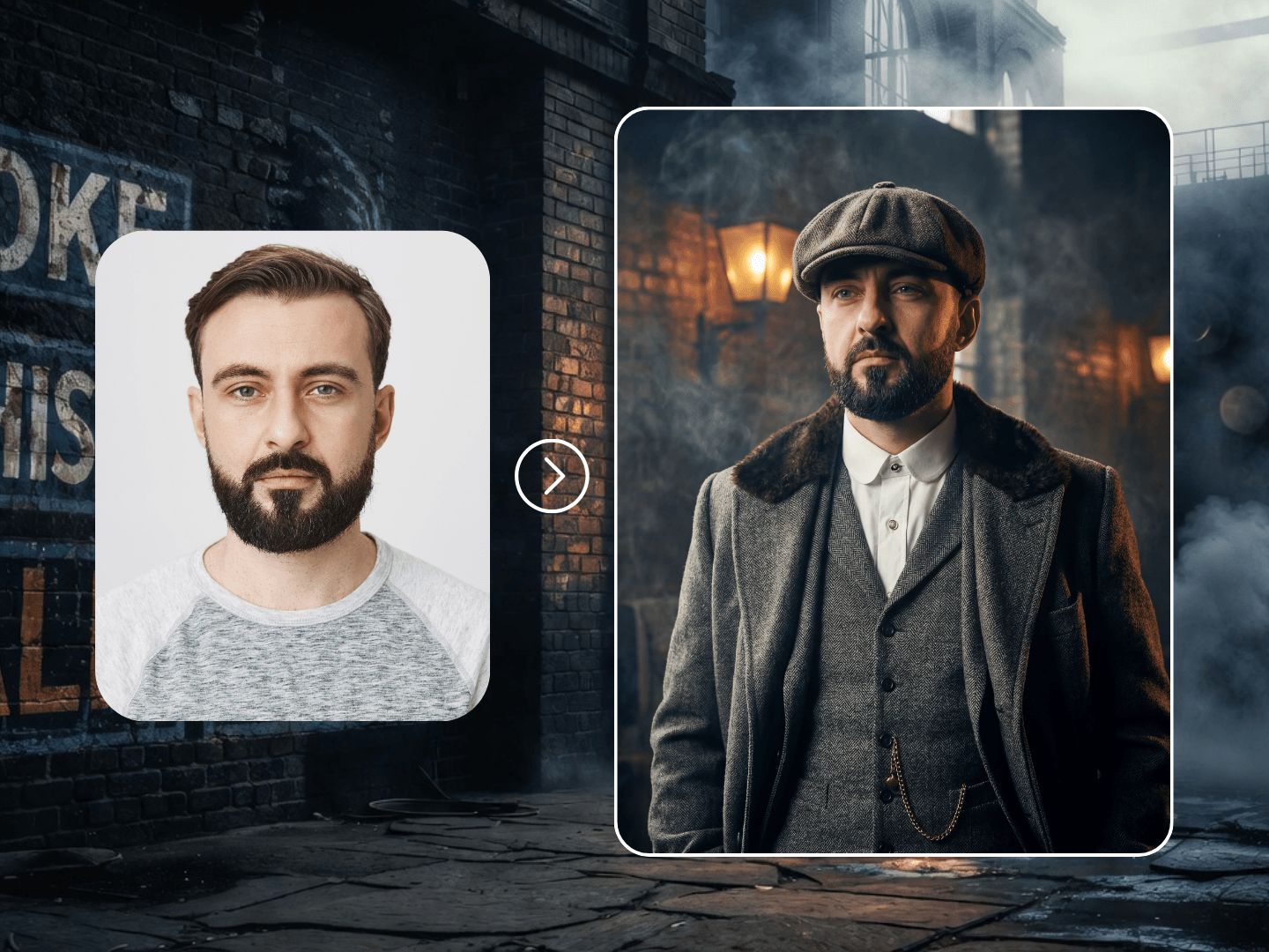 A cinematic 1920s vintage gangster portrait created from a customer photo