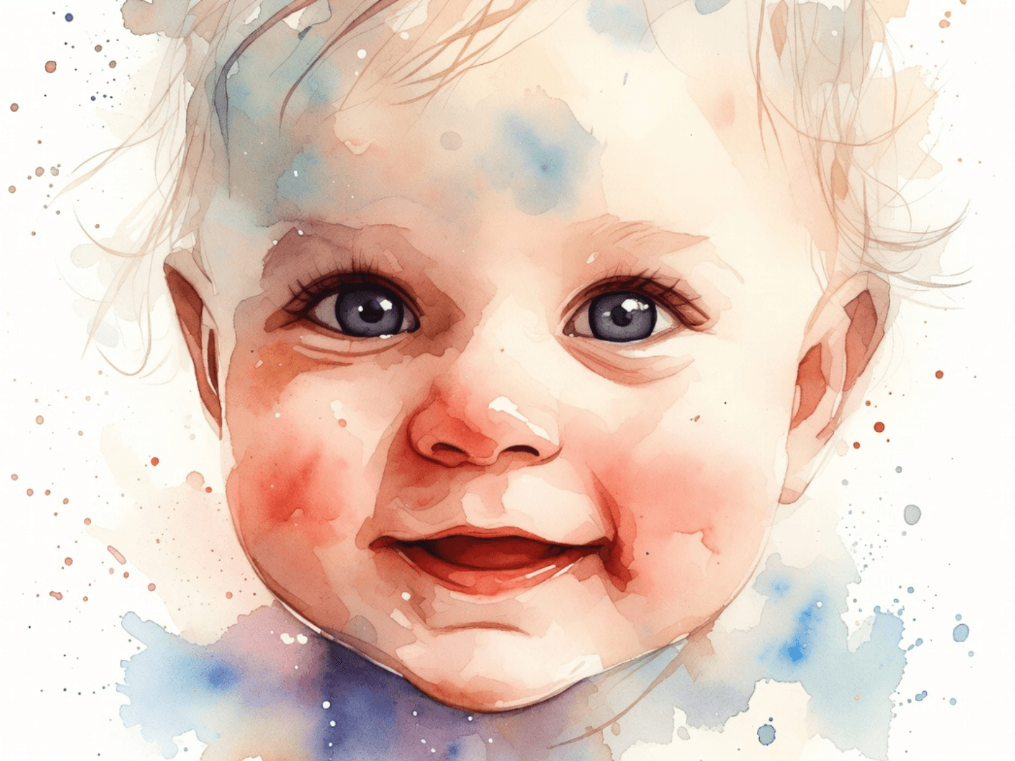 Soft watercolor baby portrait for nursery decor