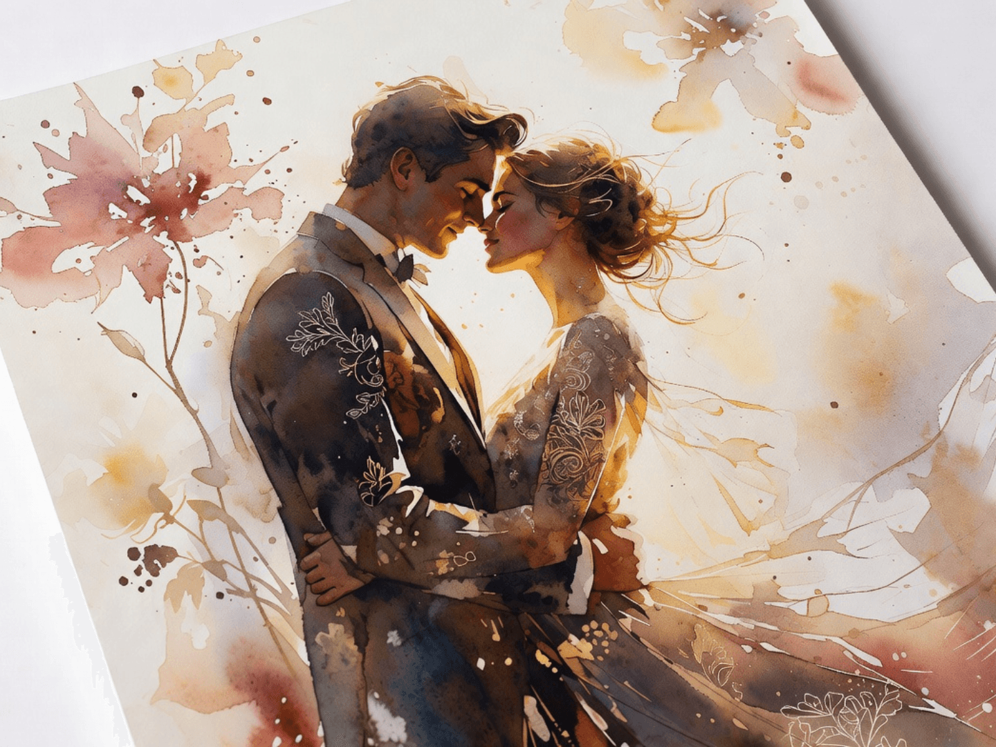 Romantic custom watercolor couple portrait