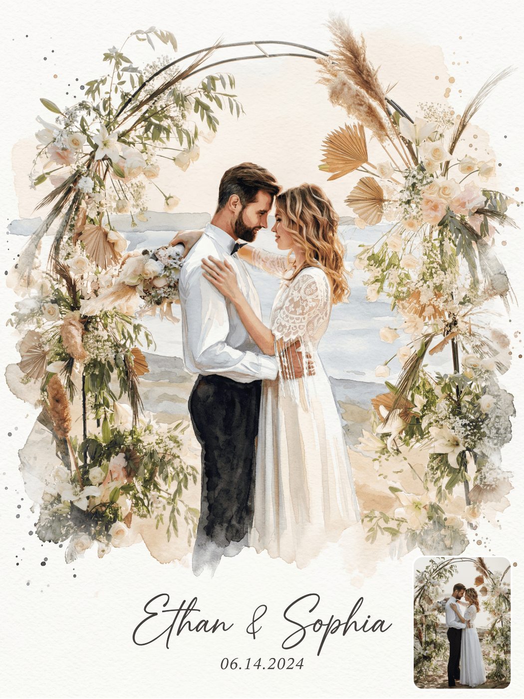 Watercolor Wedding Portrait From Photo