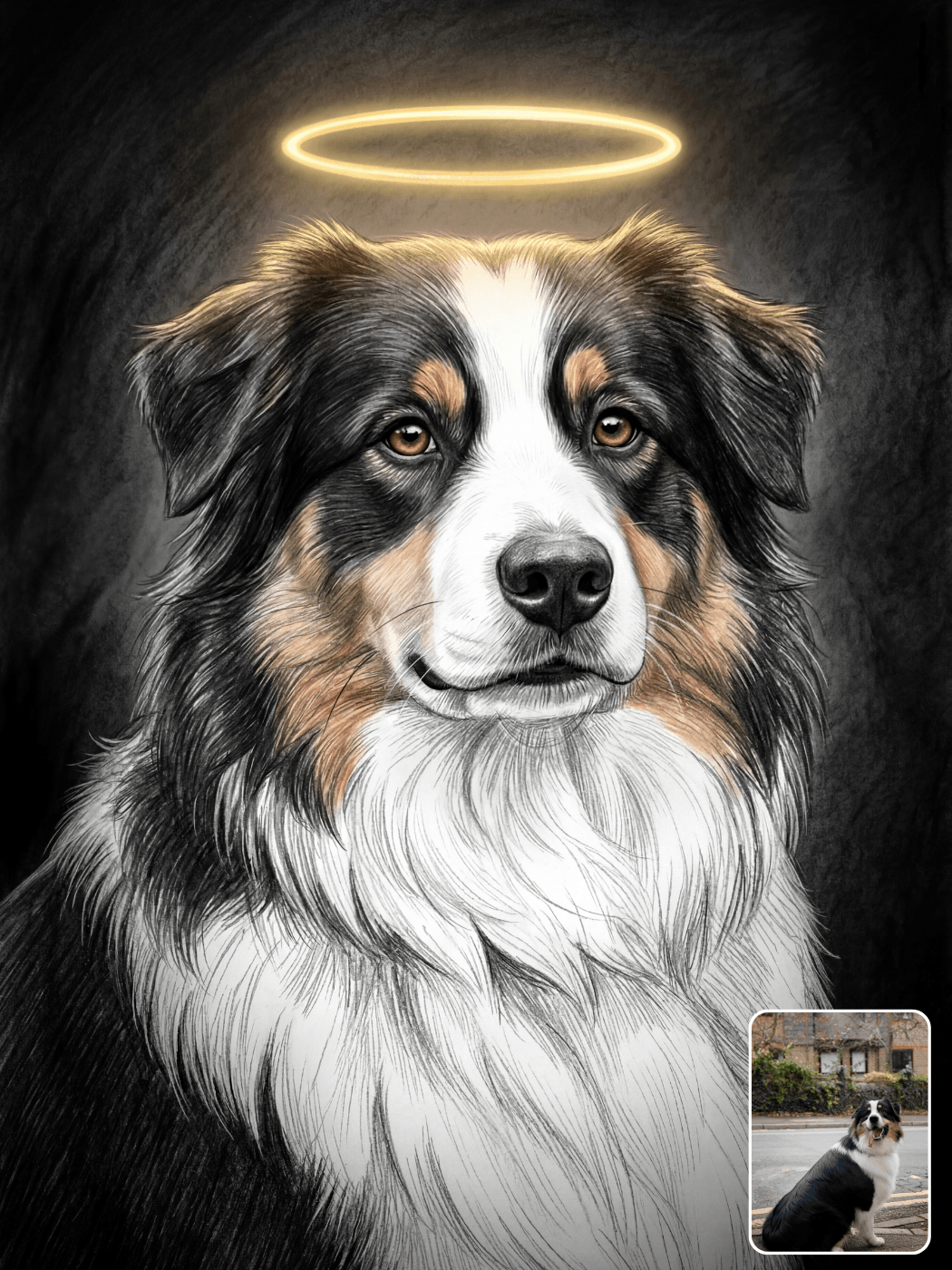 Pet Memorial Sketch with Halo from Photo
